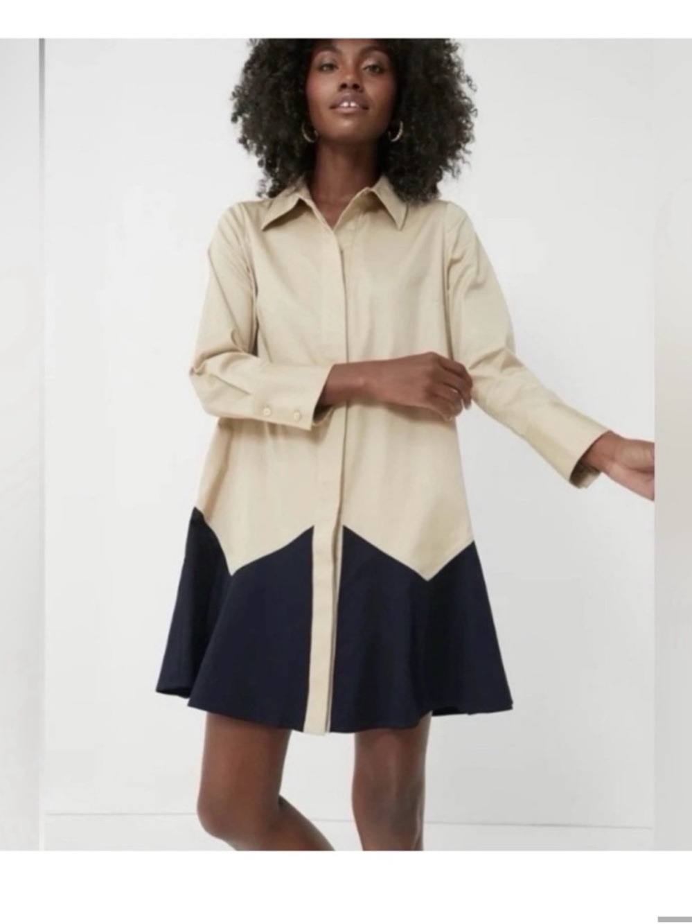 Tuckernuck Two-Tone Beige and Navy Shirt Dress